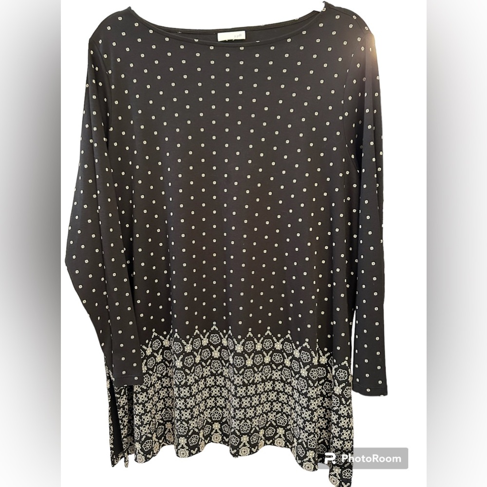 J.Jill Black & Tan Ditsy Floral Bordered Hem Tunic Size XL